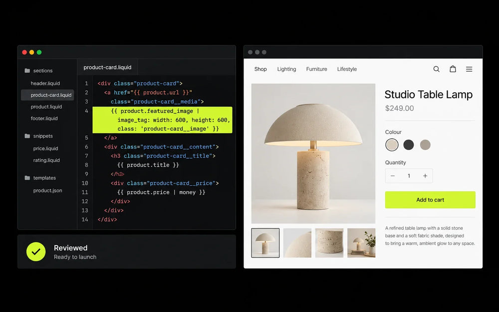 Reviewed theme code and a custom storefront preview